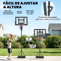 SPORTNOW Tabela de Basquetebol para Exterior com Rodas, Altura Ajustável (2,35-3,05 m), Base Preenchível e Bolsa de Peso, Cor Preto(m-4)