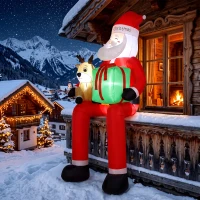 Outsunny 9.3ft Giant Christmas Inflatable Hanging Santa Claus Sitting w/ Reindeer, Gift Box(m-2)
