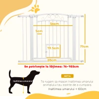 PawHut Poartă Reglabilă pentru Câini, Albă, cu Extensii, Poartă pentru Pisici și Deschidere cu o Singură Mână, 76-104x77 cm(m-3)