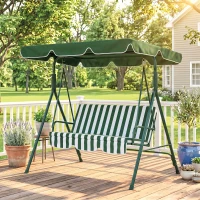 Outsunny Baloiço de Jardim de 3 Lugares com Almofada Toldo Ajustável e Estrutura de Metal 172x110x153cm Verde e Branco(m-8)