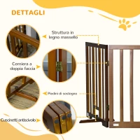 PawHut Cancellino per Cani Pieghevole a 3 Pannelli con Piedini Antiscivolo per Corridoi, Scale e Stanze, in Legno di Pino, 181x35x76 cm, Marrone Scuro(m-6)