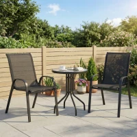 Outsunny Conjunto de Mesa e Cadeiras de Jardim de 3 Peças Móveis de Jardim com Cadeiras Empilháveis e Bancada de Vidro Preto(m-2)