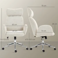 HOMCOM Office Chair with Adjustable Headrest, Spring Pack, Curved Line, Boucle Fabric - Pale Grey(m-3)