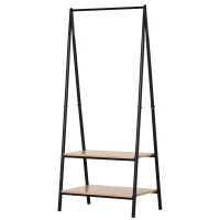 HOMCOM Suporte para Cabides com 2 Prateleiras de Armazenamento Barra para Pendurar e Estrutura de Aço 64x42,5x149 cm Preto(m-10)