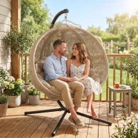 Outsunny Round Egg Basket Chair, with Steel Stand, Sand(m-9)