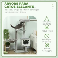 PawHut Arranhador para Gatos com Plataforma Rede Caverna Cama Postes de Sisal e Bolas de Brincar 48x40x126 cm Cinza(m-4)
