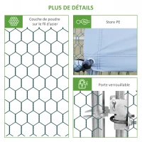 PawHut Enclos pour Poules XXL 6 m² - Grand Parcours Extérieur en Acier Galvanisé 3x2x2m - Volière de Jardin Anti-renard avec Bâche de Toit pour 4-6 Poules, Canards ou Lapins, Gris(m-7)