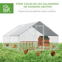 PawHut Galinheiro de Exterior Grande 3x4x2m Gaiola para 8-12 Galinhas de Aço Galvanizado com Teto de PE e Fechadura para Coelhos Prata(m-5)