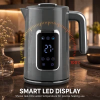 HOMCOM Electric Kettle, 1.7L Fast Boil 3000W Water Kettle with LED Display, Adjustable Temperature, Keep Warm Function, Grey(m-8)
