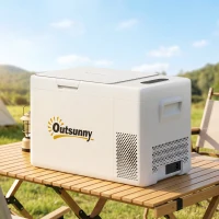 Outsunny 22 Liter Campingkoelkast, Autokoelkast, Koelbox met LED-Licht, AC- en DC-Adapter, Stille Werking, Crèmewit(m-9)