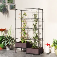 Outsunny Floreira com Grade Metálica para Plantas Trepadeiras 2 Caixas de PP com Orifícios de Drenagem 100x50x174 cm Preto(m-10)