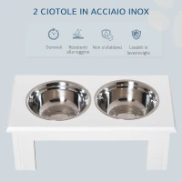 PawHut Ciotole Rialzate per Cani Piccoli e Taglia Media, Supporto in MDF con 2 Ciotole in Acciaio, Bianco(m-5)
