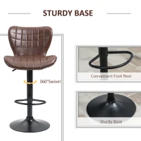 HOMCOM Bar Stools Set of 2 Adjustable Height Swivel Bar Chairs in PU Leather with Backrest & Footrest, Brown(m-5)
