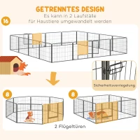 PawHut Welpenlaufstall 16-TLG Welpenauslauf mit 16 Gitterplatten Tür flexibel Schutzplane 60cm hoch Welpengitter Laufstall für Haustiere Hund Katze Welpe Laufgitter für drinnen und draußen(m-5)