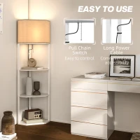 HOMCOM Corner Floor Lamp with Shelves, Tall Standing Lamps for Living Room, with Pull Chain Switch Bulb not Included, White(m-6)