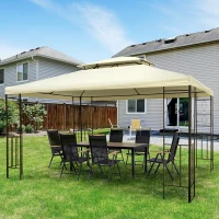 Outsunny Cenador de Jardín 4x3m con Doble Techo Estructura de Acero Anti-UV para Exterior Patio Terraza Blanco Crema(m-8)