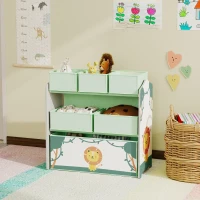 AIYAPLAY Estantería Infantil para Juguetes de 3 Niveles con 6 Cajas Extraíbles de Tela no Tejida para Guardería 63x30x66 cm Verde(m-8)
