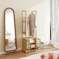 HOMCOM Perchero de Bambú con Armario Zapatero Barra para Colgar Estante Ajustable para Entrada Pasillo 53x31x168 cm Natural(m-10)