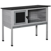 PawHut Conigliera Rialzata in Legno da Esterni con Tettuccio Apribile e Vassoio per Roditori 86x45x70cm(m-1)