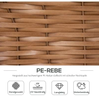 Outsunny strandstoel 3-zits ligbed met dak 2 klaptafels voetenbank chaise longue 5-traps rugleuning XXL polyrotan naturel 150 x 79 x 160 cm(m-6)