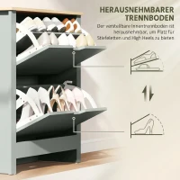HOMCOM Schoenenkast met 2 klapvakken, verstelbare scheidingswand voor 8-12 paar schoenen, 72 x 26 x 80 cm, lichtgrijs(m-6)