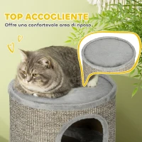 PawHut Cuccia per Gatti a 3 Livelli con Tiragraffi in Sisal e Peluche, Ø38x70cm, Grigio Chiaro(m-5)