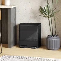 HOMCOM 40L Dual Compartment Stainless Steel Bin, with Deodoriser Holders - Glossy Black(m-10)