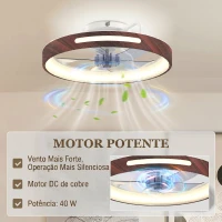 HOMCOM Ventilador de Teto com Luz LED 40 W Motor DC Reversível Comando à Distância 6 Velocidades 3 Cores Temporizador Teca(m-7)