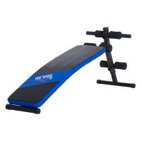 HOMCOM Banco de Abdominales Multifuncional Banco de Sentadillas con Soporte para Piernas Ajustable en Altura para Entrenamiento en Hogar Oficina 144x47x51-63 cm Negro y Azul(m-11)