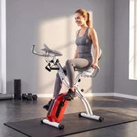 SPORTNOW 4-In-1 Folding Exercise Bike with Resistance Bands, Bluetooth App, 8-Level Magnetic Resistance, LCD Display, Orange(m-14)
