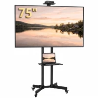 HOMCOM Mobiele tv-standaard op wielen voor 32-75 inch, kantelbaar en in hoogte verstelbaar, met vergrendelbare wielen, zwart(m-15)