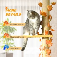 PawHut 242cm Adjustable Floor-To-Ceiling Cat Tree, with Artificial Decoration, Perches, Anti-Slip Kit - Orange(m-6)
