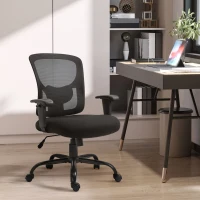 Vinsetto Mesh Bürostuhl Schreibtischstuhl Drehstuhl 360° drehbar mit Armlehne Höhenverstellbar mit Wippfunktion Belastbarkeit bis 180 kg Schwarz 71 x 63,5 x 100-110 cm(m-2)