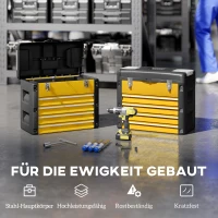 HOMCOM Lege gereedschapskist, 49,7 x 25,3 x 40,7 cm gereedschapskist met 4 lades, mini-box staal geel(m-5)