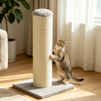 PawHut Poste Arranhador para Gatos 75,5 cm com Base Estável e Corda de Sisal Natural, Cinzento-Claro(m-9)