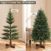 HOMCOM 5ft Artificial Christmas Tree, Hinged Xmas Tree with Realistic 513 PE & PVC Branch Tips, Fir Wood Base, Green(m-7)
