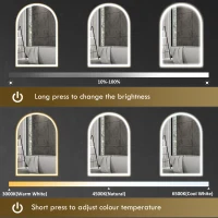 HOMCOM 90 x 60 cm Bathroom Mirror with LED Lights, Anti-Fog Arched Vanity Mirror with 3 Colour Dimmable, Gold Tone(m-4)