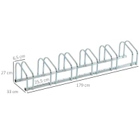HOMCOM Râtelier 6 vélos range-vélos support de rangement pneu 65 mm sol ou mural pour VTT enfants BMX 179 x 33 x 27 cm acier argent(m-3)