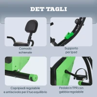 HOMCOM Cyclette Pieghevole 2 in 1, Resistenza Magnetica Regolabile 8 Livelli, Cyclette da Casa Silenziosa con Sensore Cardiaco, Sedile Regolabile, Bande Elastici, Schermo LCD, Ruote, Verde(m-9)