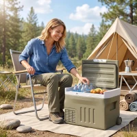Outsunny Nevera Portátil Eléctrica 30L Refrigerador de Coche 12V/24V -20℃ a +20 ℃ con Pantalla LED Táctil 61x39x41,5 cm Verde(m-8)