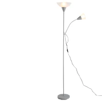 HOMCOM moderne staande lamp 2 koppen verstelbare leeslamp, vloerlamp, ontwerp met dubbele kop en stalen voet, zilver, wit, 28 x 28 x 179,5 cm(m-1)