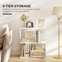 HOMCOM Side Table, Narrow End Table with Storage Shelves, S-Shaped, 3-Tier, 50W x 19.5D x 58H cm, White(m-5)
