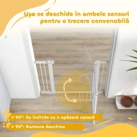 PawHut Poartă Reglabilă pentru Câini, Albă, cu Extensii, Poartă pentru Pisici și Deschidere cu o Singură Mână, 76-104x77 cm(m-7)