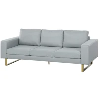 HOMCOM 3-Sitzer-Sofa, Couch mit Vollholzrahmen, Metallbeine, schlichtes Design, Hellgrau(m-11)