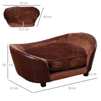 PawHut Dog Sofa Bed for Small-Sized Dogs, Pet Couch with Removable Soft Cushion, Cat Sofa Lounge with Back Pocket, Thick Sponge, Wooden Frame(m-3)