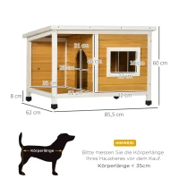 PawHut Hundehütte mit Veranda, aufklappbares Dach, Fenster, verstellbare Füße, Naturholz, orange, 85,5 x 62 x 60 cm(m-3)
