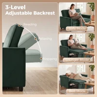 HOMCOM 2 Seater Sofa Bed, 3-in-1 Convertible Pull Out Sleeper Sofa with Click-Clack Adjustable Backrest, Dark Green(m-5)