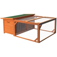 PawHut Rabbit Hutch Outdoor Guinea Pig Hutch with Run Small Animal Off-ground Duck House Hideaway Garden with Openable Roof 125.5 x 100 x 49cm Orange(m-1)