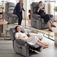 HOMCOM Power Lift Recliner with Vibration Massage and Heat, Lift Chair for Tall with Wood Grip, Pocket Spring, Light Grey(m-4)