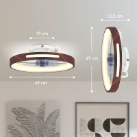 HOMCOM Ventilador de Teto com Luz LED 40 W Motor DC Reversível Comando à Distância 6 Velocidades 3 Cores Temporizador Teca(m-3)
